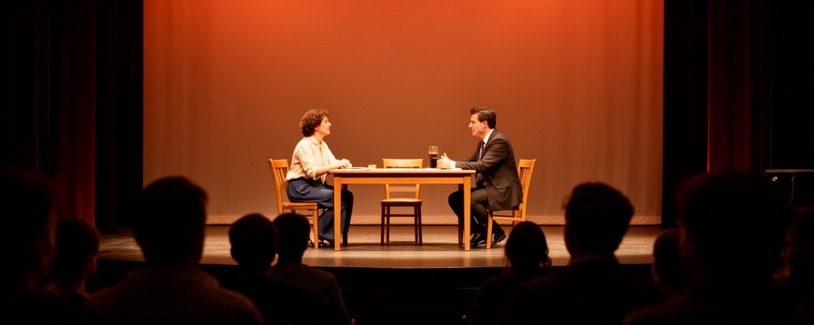 Dos actores en una escena sobre el escenario de la sala